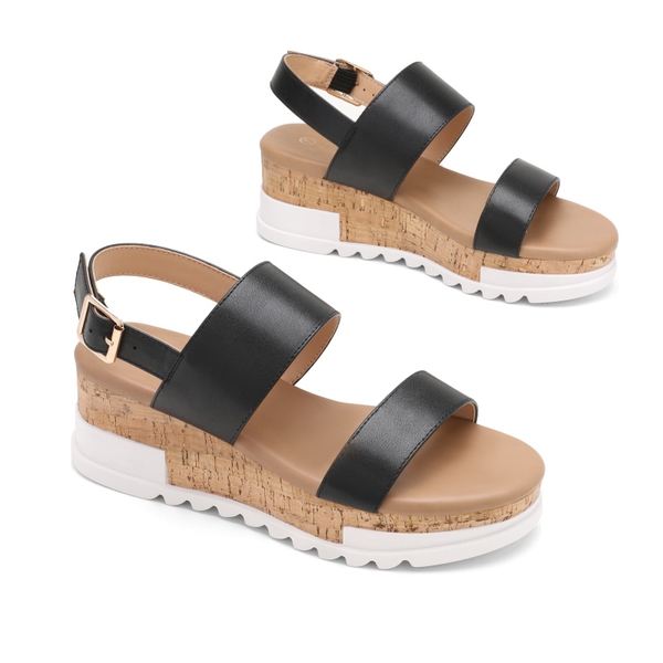 Ankle Strap Casual Platform Sandals - BLACK PU - 3